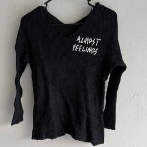 Wildfox Black V-Neck Sweater with White Embroidery